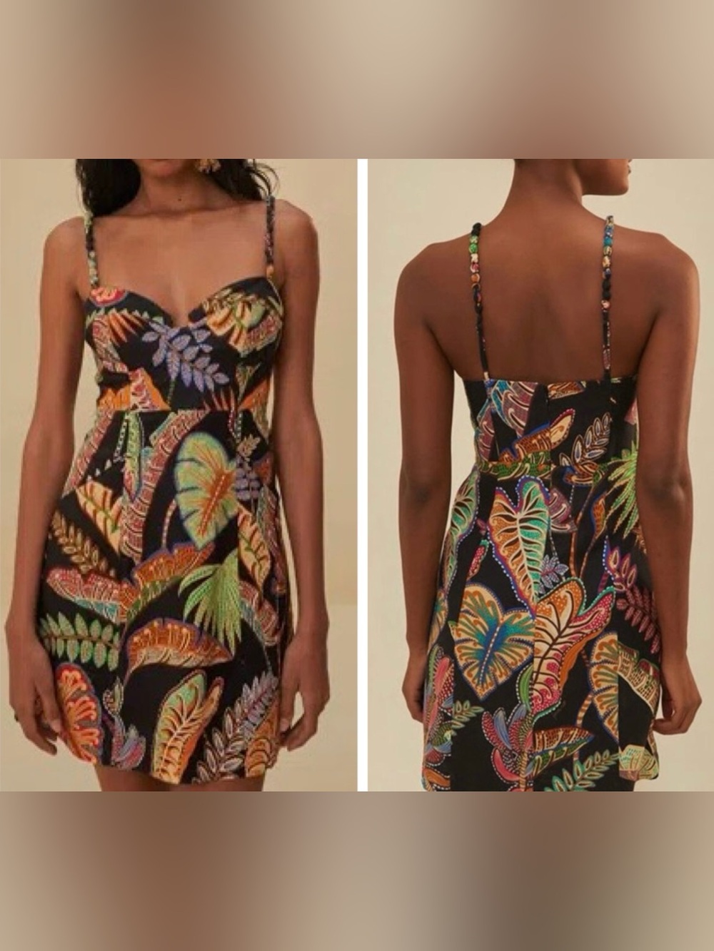 Farm Rio Tropical Foliage Linen Blend Mini Dress, Size XS